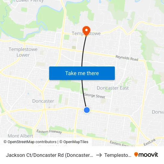 Jackson Ct/Doncaster Rd to Templestowe map