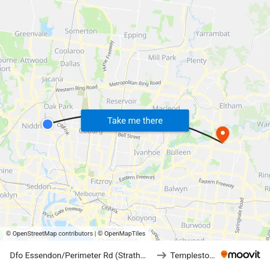Dfo Essendon/Perimeter Rd to Templestowe map