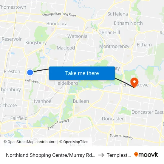 Northland Shopping Centre/Murray Rd to Templestowe map