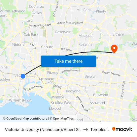 Victoria University/Albert St to Templestowe map