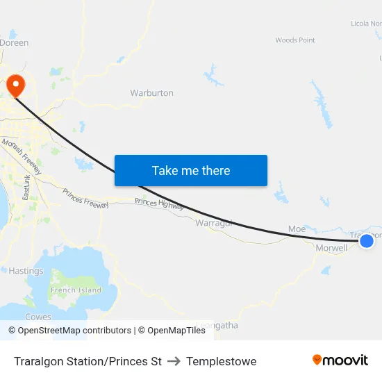 Traralgon Station/Princes St to Templestowe map