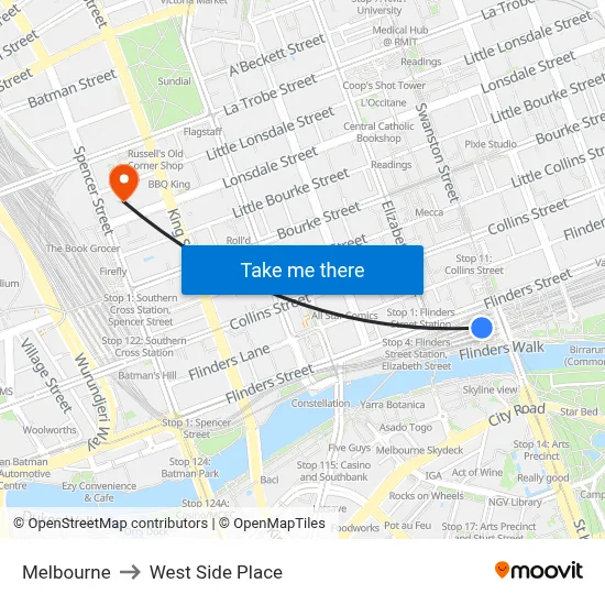 Melbourne to West Side Place map