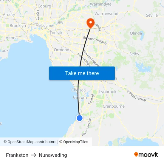 Frankston to Nunawading map