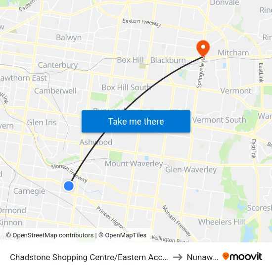 Chadstone Shopping Centre/Eastern Access Rd to Nunawading map