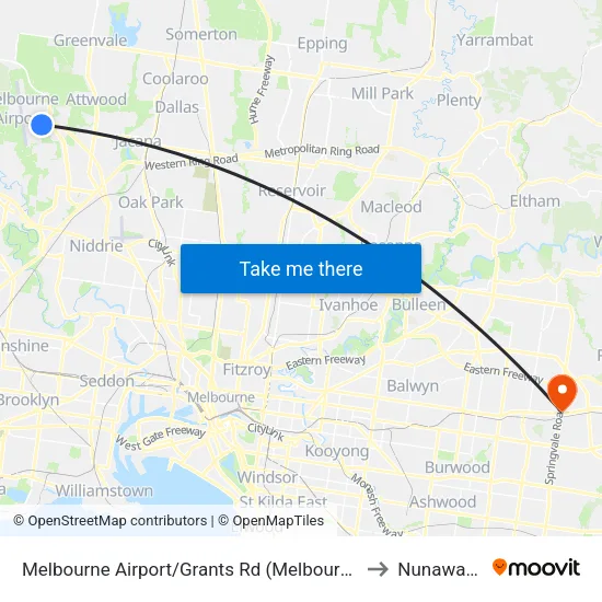 Melbourne Airport/Grants Rd to Nunawading map