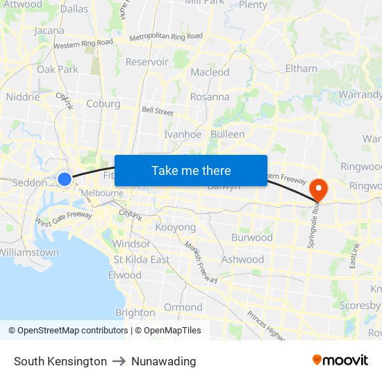 South Kensington to Nunawading map