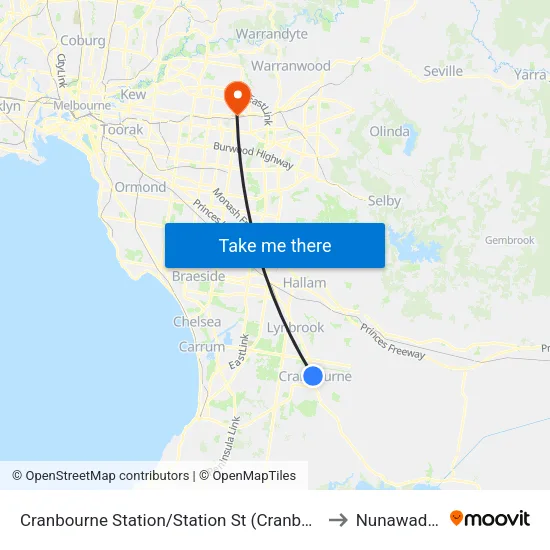 Cranbourne Station/Station St to Nunawading map