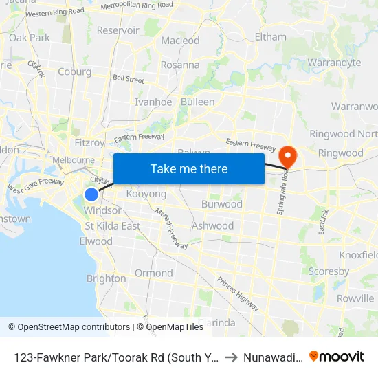 Fawkner Park/Toorak Rd #123 to Nunawading map