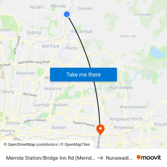 Mernda Station/Bridge Inn Rd to Nunawading map