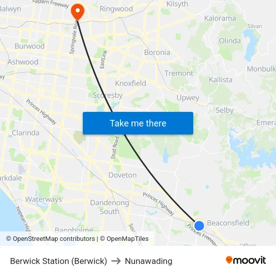 Berwick Station to Nunawading map