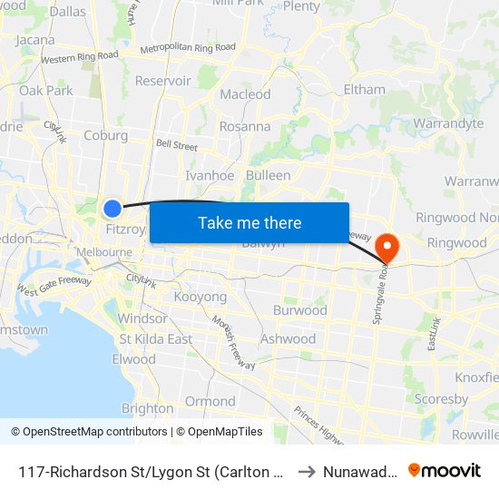 117-Richardson St/Lygon St (Carlton North) to Nunawading map