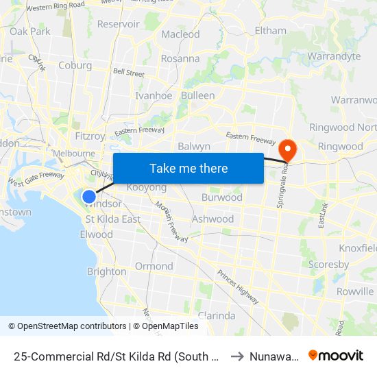 25-Commercial Rd/St Kilda Rd (South Melbourne) to Nunawading map