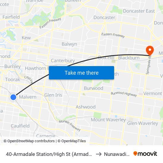 40-Armadale Station/High St (Armadale) to Nunawading map