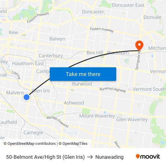 50-Belmont Ave/High St (Glen Iris) to Nunawading map