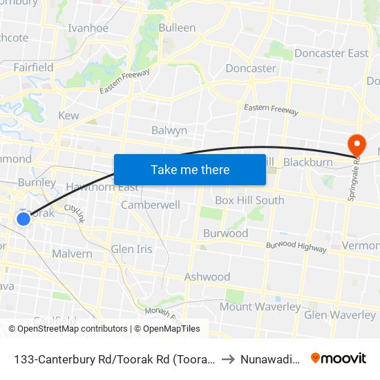 133-Canterbury Rd/Toorak Rd (Toorak) to Nunawading map