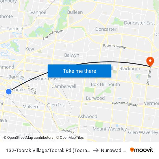 132-Toorak Village/Toorak Rd (Toorak) to Nunawading map