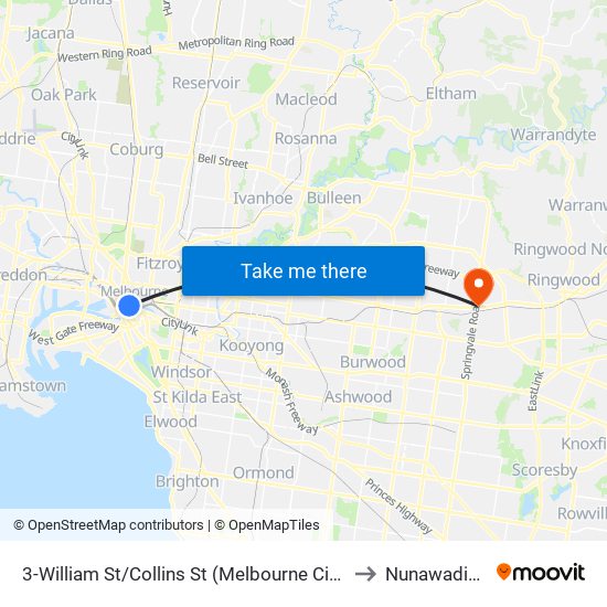 3-William St/Collins St (Melbourne City) to Nunawading map