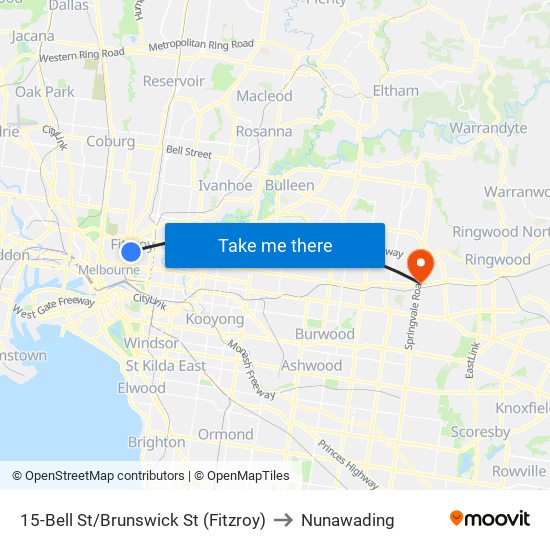 15-Bell St/Brunswick St (Fitzroy) to Nunawading map