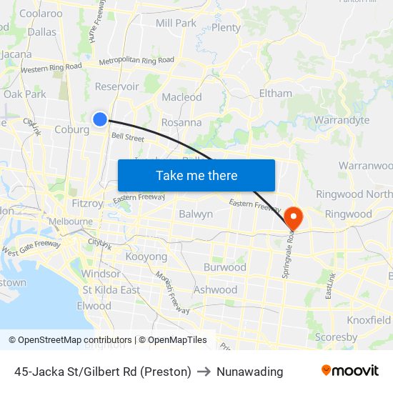 45-Jacka St/Gilbert Rd (Preston) to Nunawading map