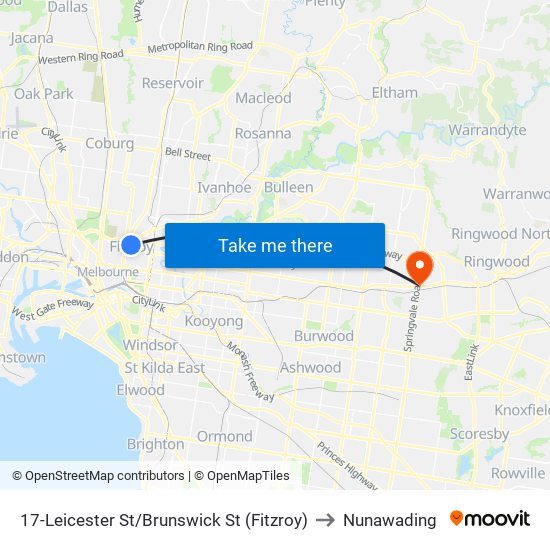 17-Leicester St/Brunswick St (Fitzroy) to Nunawading map