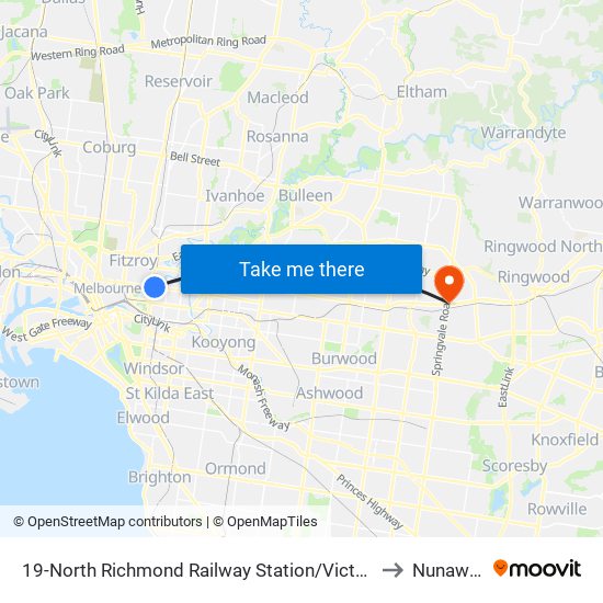 19-North Richmond Railway Station/Victoria St (Abbotsford) to Nunawading map