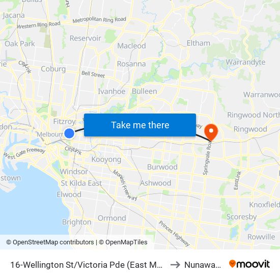 16-Wellington St/Victoria Pde (East Melbourne) to Nunawading map