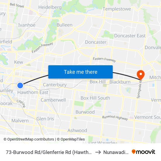 73-Burwood Rd/Glenferrie Rd (Hawthorn) to Nunawading map