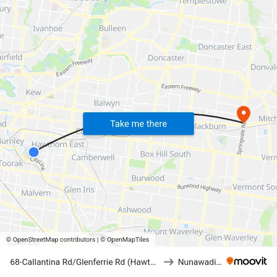 Callantina Rd/Glenferrie Rd #68 to Nunawading map