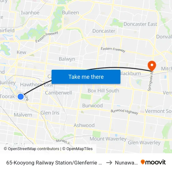 Kooyong Railway Station/Glenferrie Rd #65 to Nunawading map