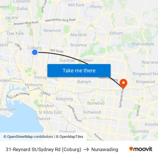 31-Reynard St/Sydney Rd (Coburg) to Nunawading map