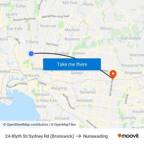 24-Blyth St/Sydney Rd (Brunswick) to Nunawading map