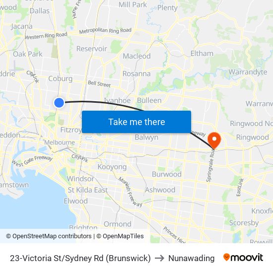 23-Victoria St/Sydney Rd (Brunswick) to Nunawading map