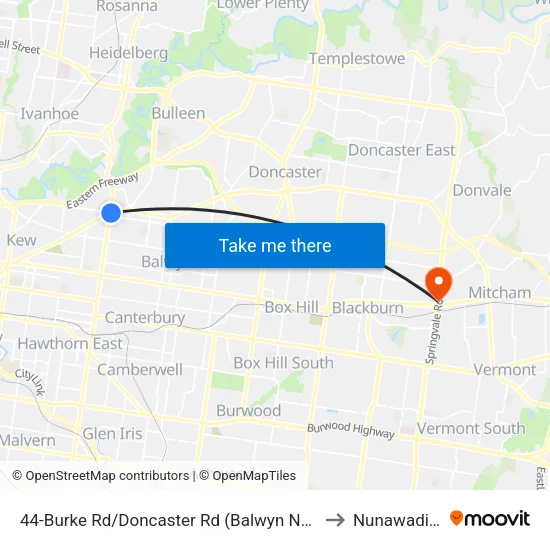 Burke Rd/Doncaster Rd #44 to Nunawading map