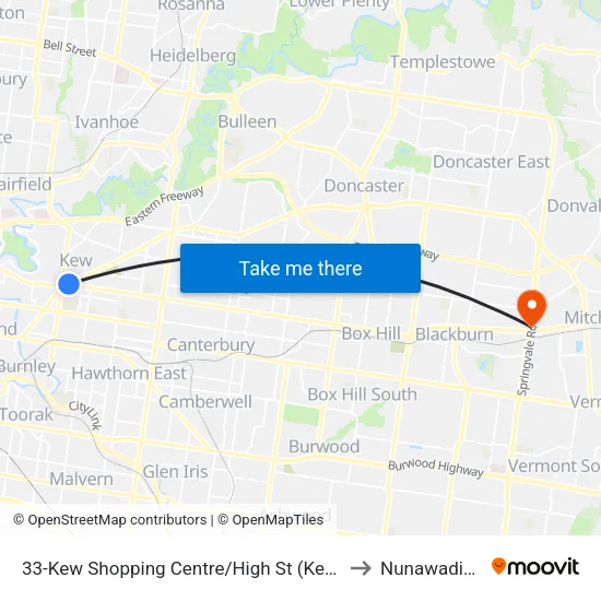 Kew Shopping Centre/High St #33 to Nunawading map