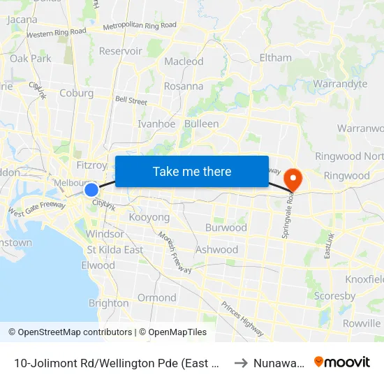 Jolimont Rd/Wellington Pde #10 to Nunawading map