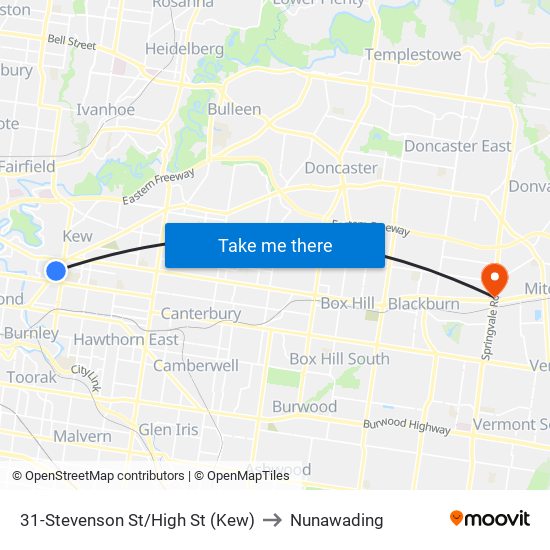 31-Stevenson St/High St (Kew) to Nunawading map