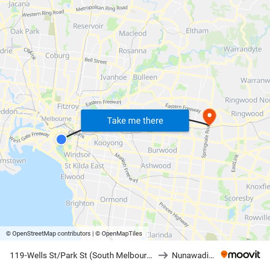 119-Wells St/Park St (South Melbourne) to Nunawading map