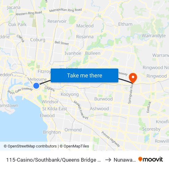 115-Casino/Southbank/Queens Bridge St (Southbank) to Nunawading map