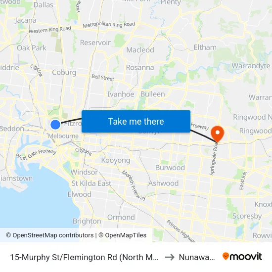 Murphy St/Flemington Rd #15 to Nunawading map