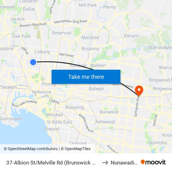 37-Albion St/Melville Rd (Brunswick West) to Nunawading map