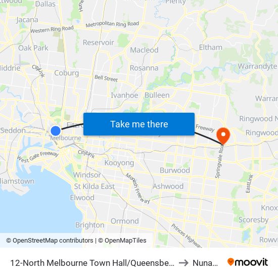 12-North Melbourne Town Hall/Queensberry St (North Melbourne) to Nunawading map