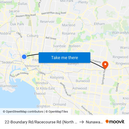 22-Boundary Rd/Racecourse Rd (North Melbourne) to Nunawading map