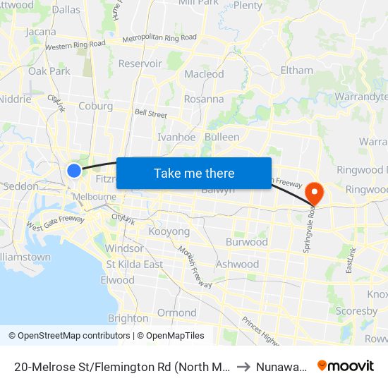 20-Melrose St/Flemington Rd (North Melbourne) to Nunawading map