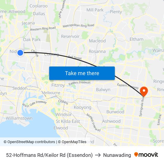 52-Hoffmans Rd/Keilor Rd (Essendon) to Nunawading map