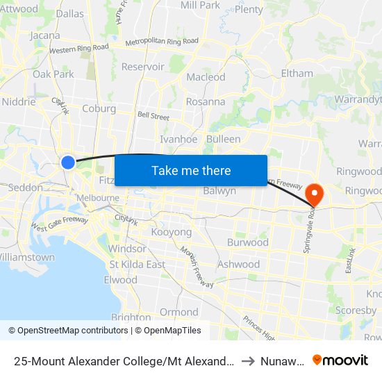 25-Mount Alexander College/Mt Alexander Rd (Travancore) to Nunawading map