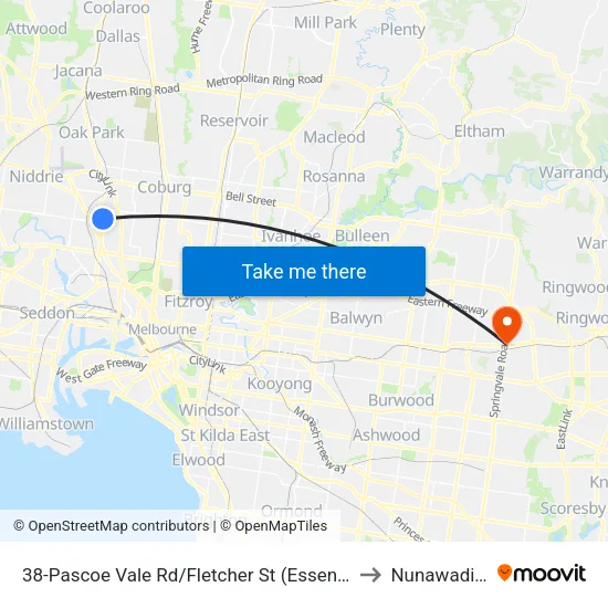 Pascoe Vale Rd/Fletcher St #38 to Nunawading map