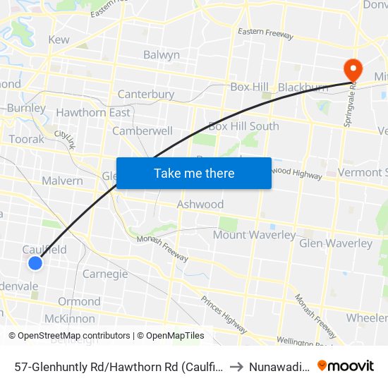 57-Glenhuntly Rd/Hawthorn Rd (Caulfield) to Nunawading map