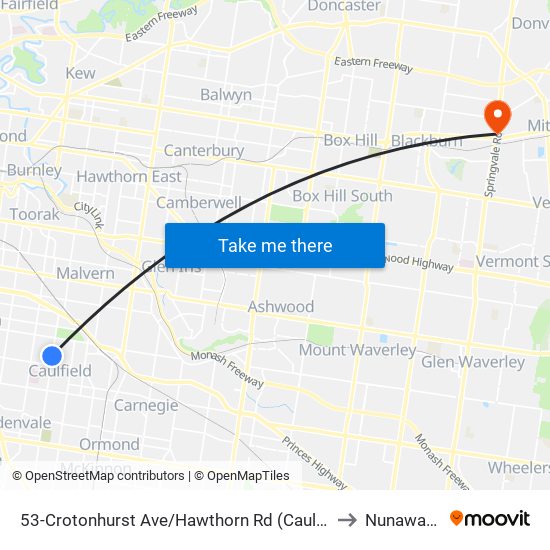 53-Crotonhurst Ave/Hawthorn Rd (Caulfield North) to Nunawading map