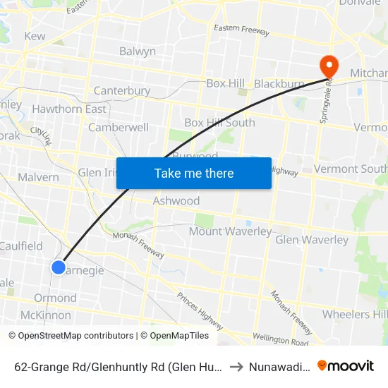 Grange Rd/Glenhuntly Rd #62 to Nunawading map