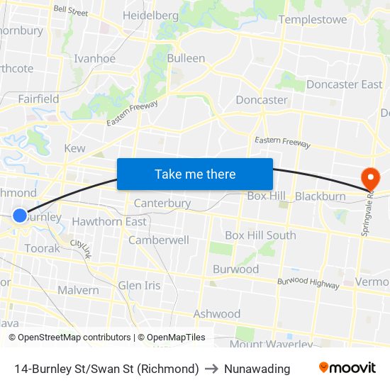 14-Burnley St/Swan St (Richmond) to Nunawading map